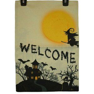 Halloween Welcome Garden Flag Double Sided Burlap 12" x 18"